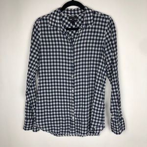 J. Crew Tops - J. Crew Gingham Crinkle Boy Shirt Navy Blue White J. Crew Tops - J. Crew Gingham Crinkle Boy Shirt Navy Blue White